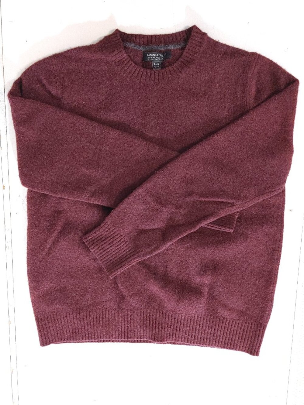 L/G burgundy/maroon Banana Republic merino wool marled crewneck pullover sweater